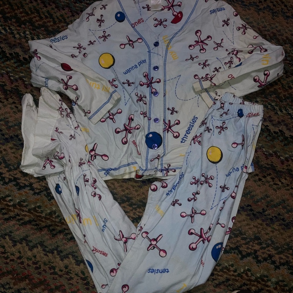 Secret Treasures White Pajama Set with Red, Blue, and Yellow Accents